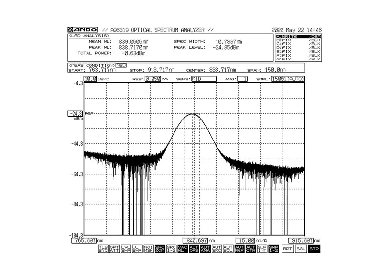 840nm 5mW 10nm ribalaiusega SLED lairiba valgusallika moodul 840nm 5mW 10nm ribalaiusega SLED lairiba valgusallika moodul